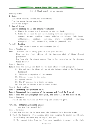 旧人教版高三英语全一册 Unit1 That must be a record