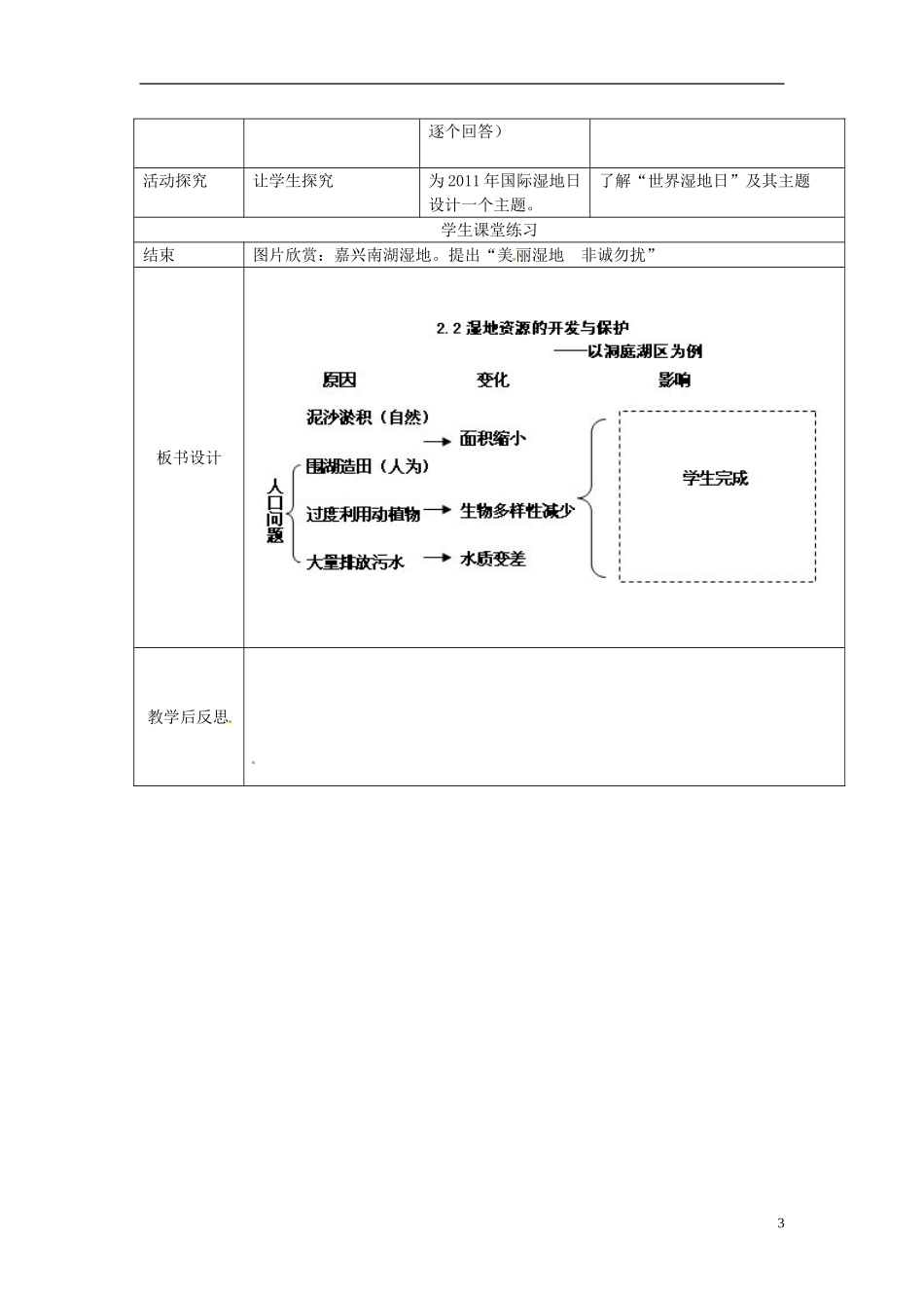 浙江省瓯海区三溪中学高中地理《2.2湿地资源的开发和保护—以洞庭湖区为例》教案 湘教版必修3_第3页