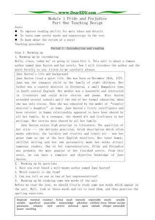 外研版英语必修10 Module1 Pride and Prejudice-Introduction and Reading