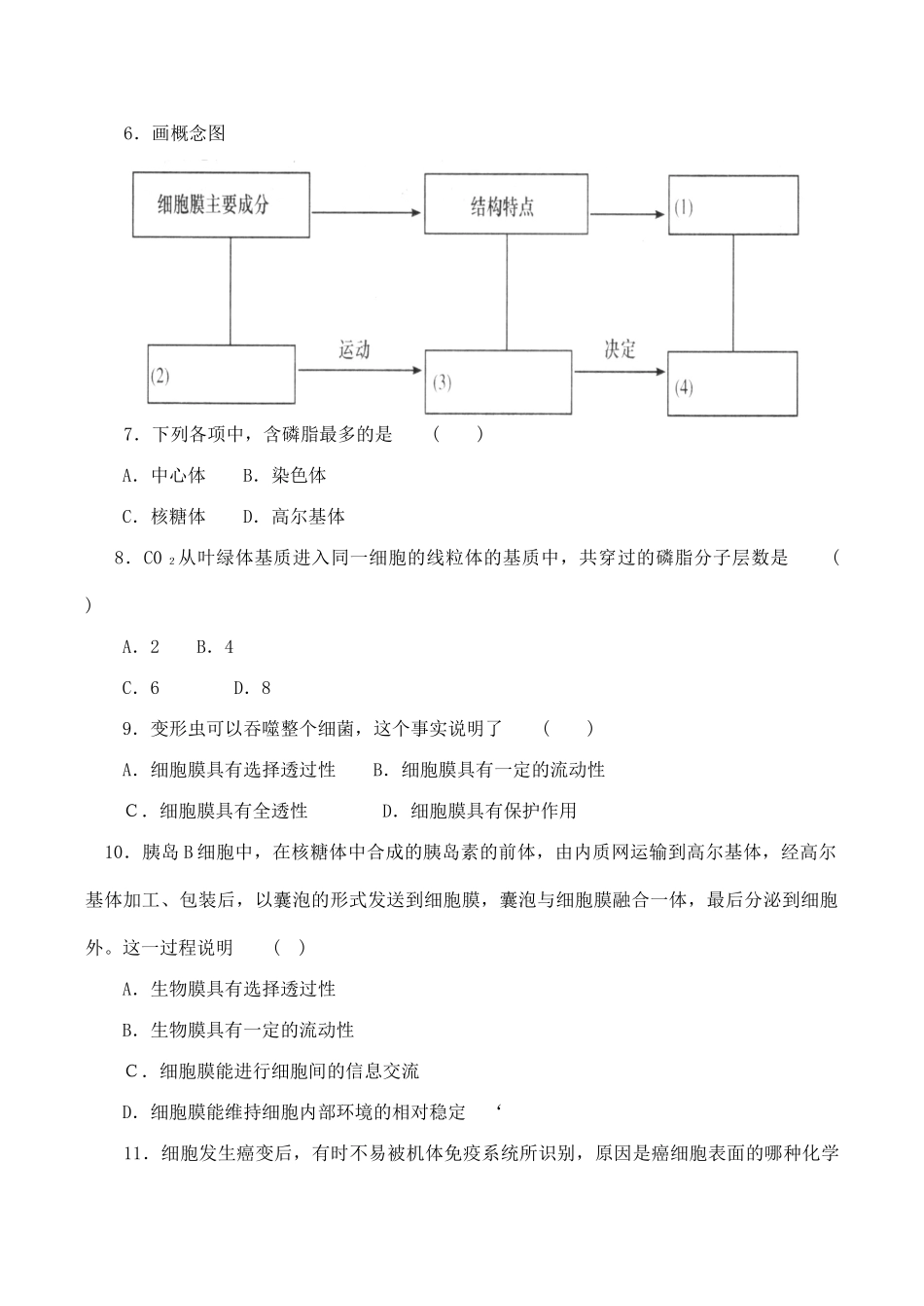 山西省运城市康杰中学高中生物 4.2 生物膜的流动镶嵌模型同步练习（四）新人教版必修1_第2页