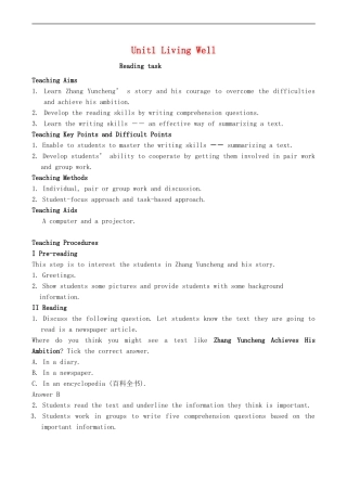 高中英语Unit1 Living Well人教版选修七
