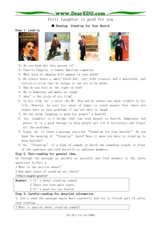牛津版高中英语选修6Unit1 Laughter is good for you--Reading