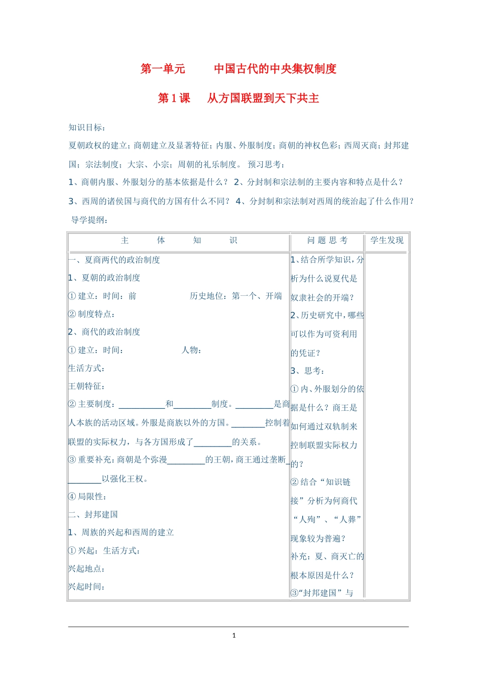 高一历史精华教案 从方国联盟到天下共主_第1页
