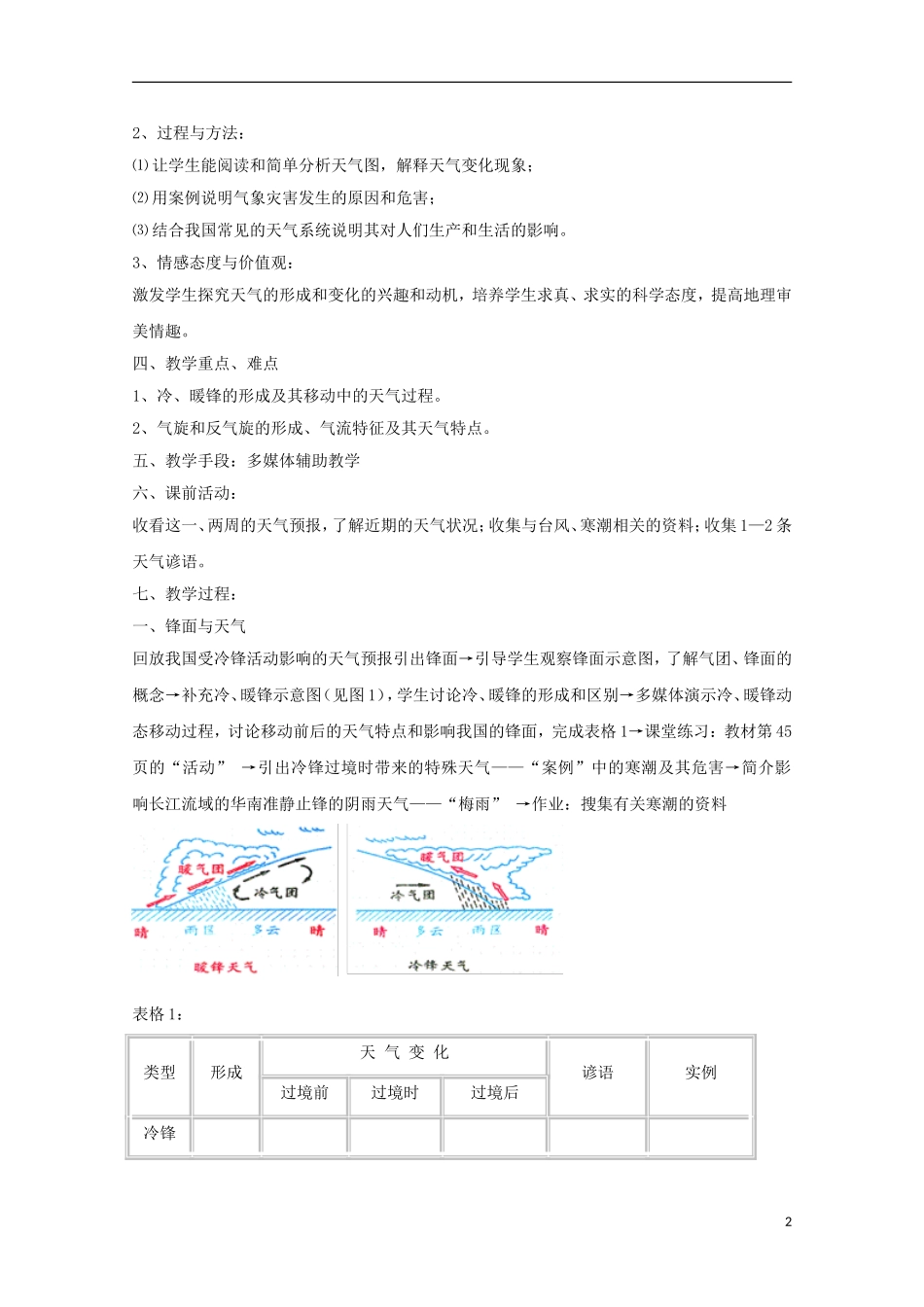 内蒙古赤峰二中高中地理 第二章第三节常见天气系统教案1 新人教版必修1_第2页