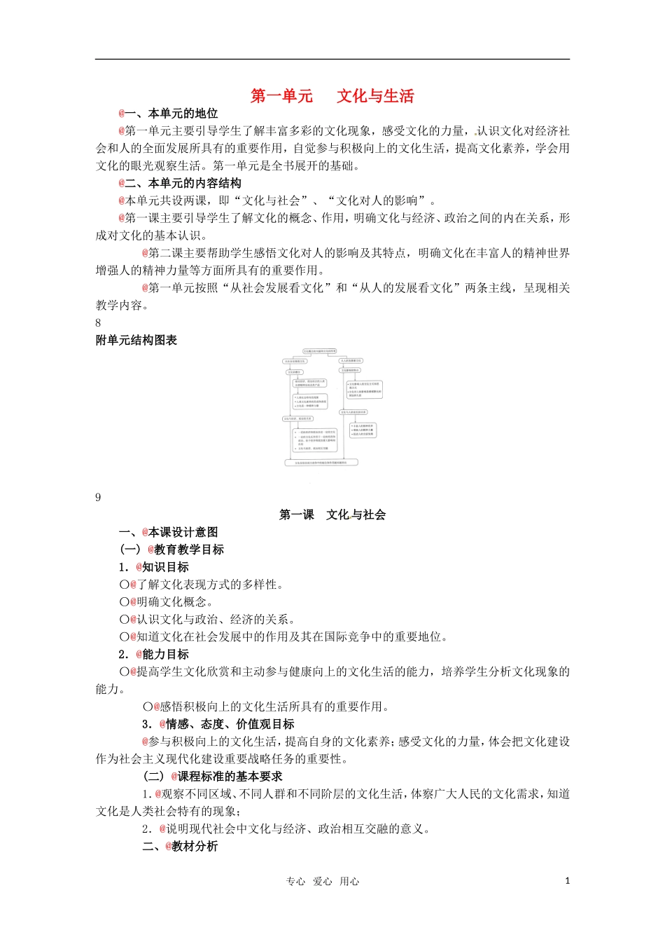 高中政治 1.1《文化与社会》精品教案 新人教版必修3_第1页