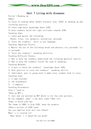 人教版高中英语第二册Unit7 Living with diseases