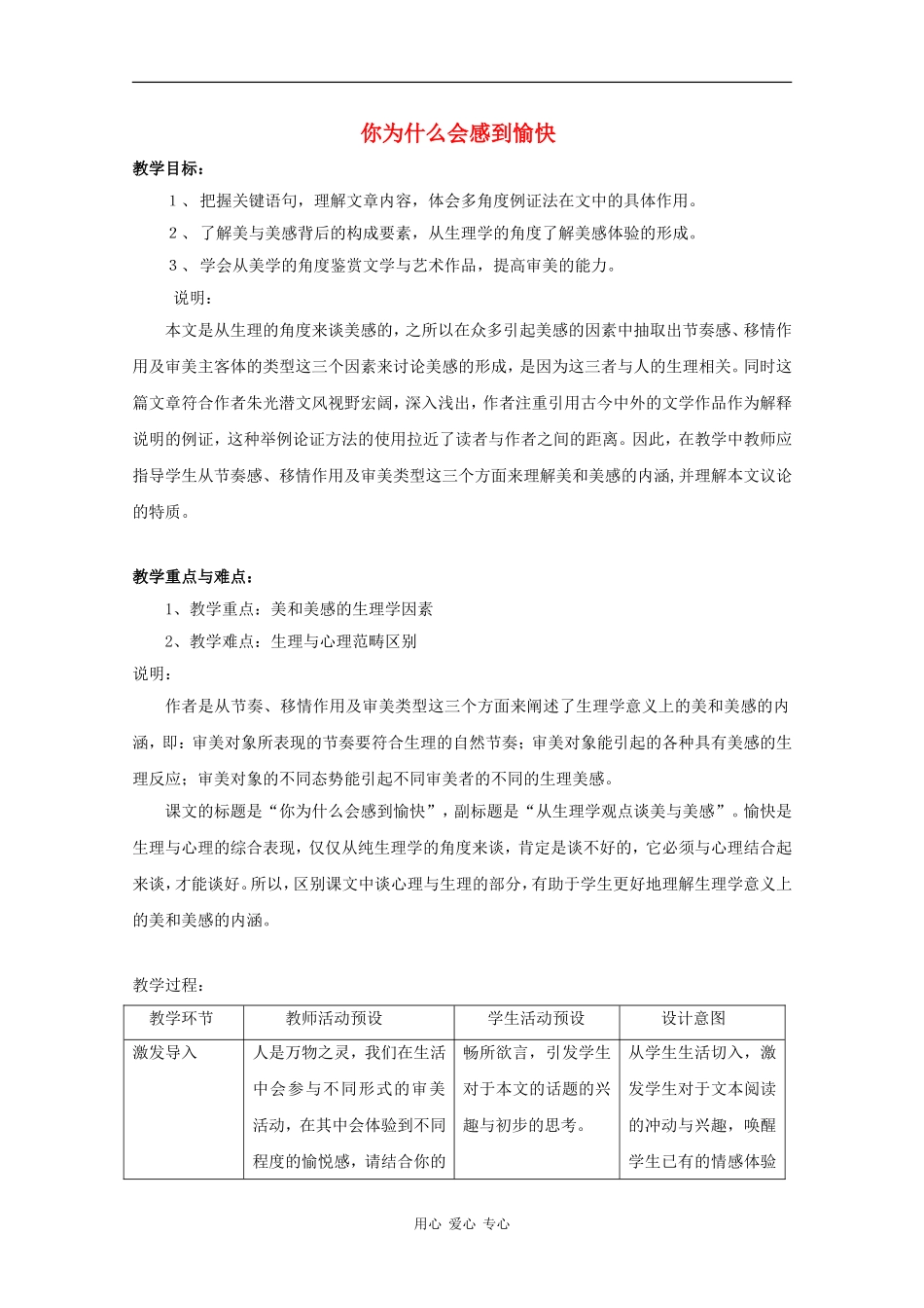 高三语文：2.6 你为什么会感到愉快 教案沪教版第六册_第1页