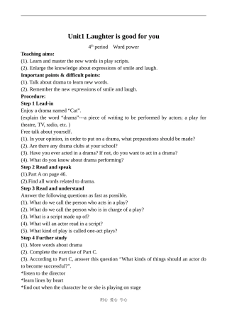 高中英语Unit1 Laughter is good for you 4牛津版选修六