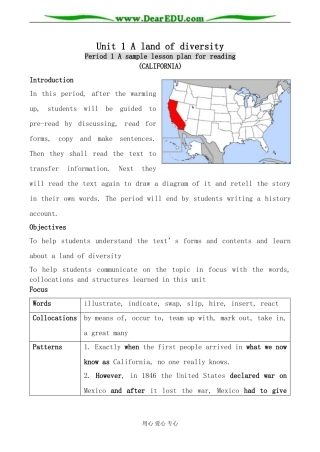 人教版英语选修8 Unit1 A land of diversity--Period1