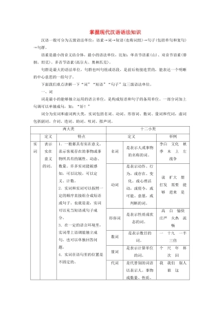 高考语文大一轮复习 第1部分 专题2 第1讲 掌握现代汉语语法知识讲义-人教版高三全册语文教案