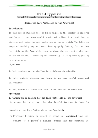 人教版英语选修8 Unit4 Pygmalion--Period2