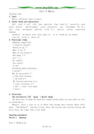 新人教版高中英语必修2Unit5 Music教案