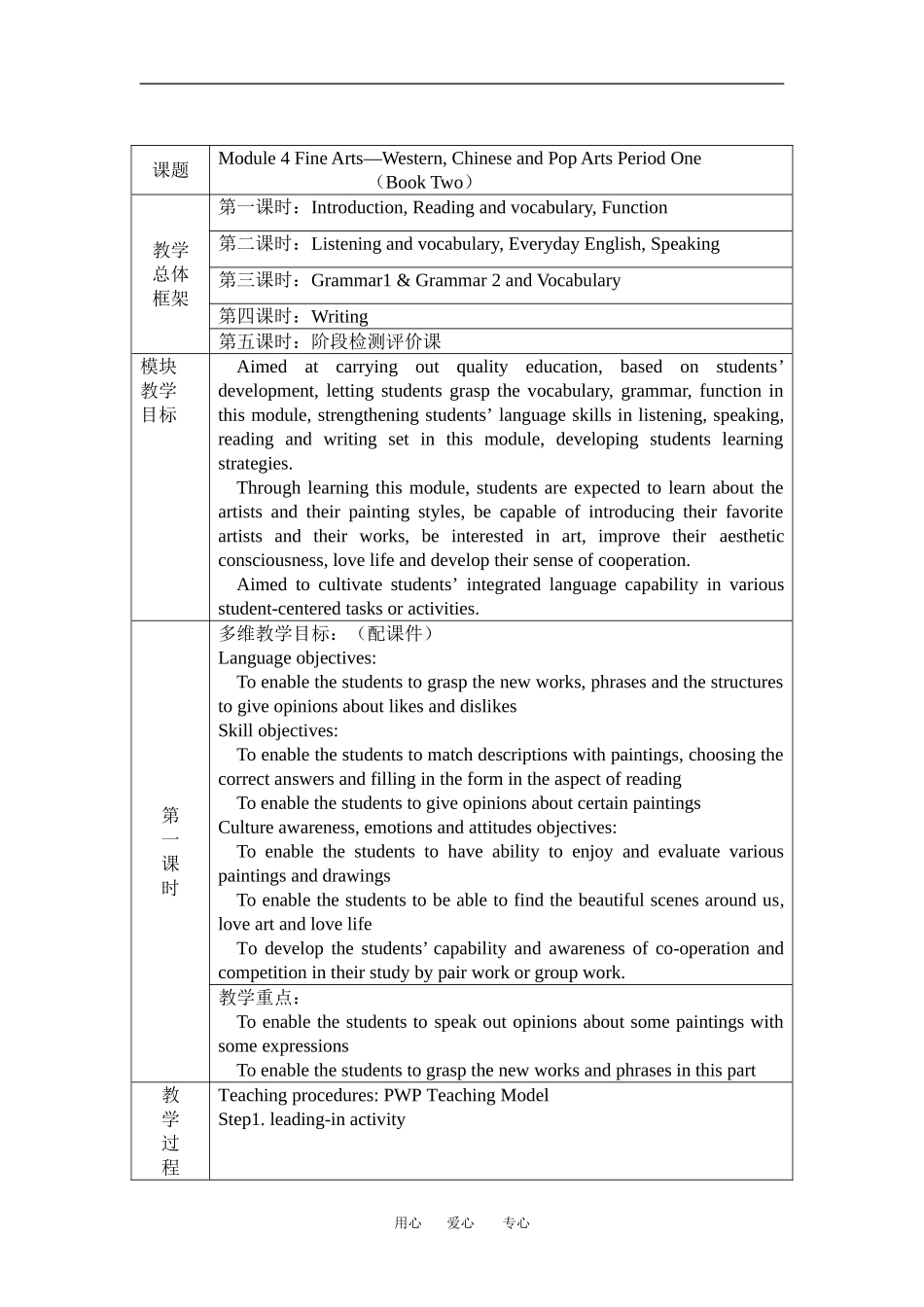 高中英语第四模块教学设计教案外研版必修二_第1页