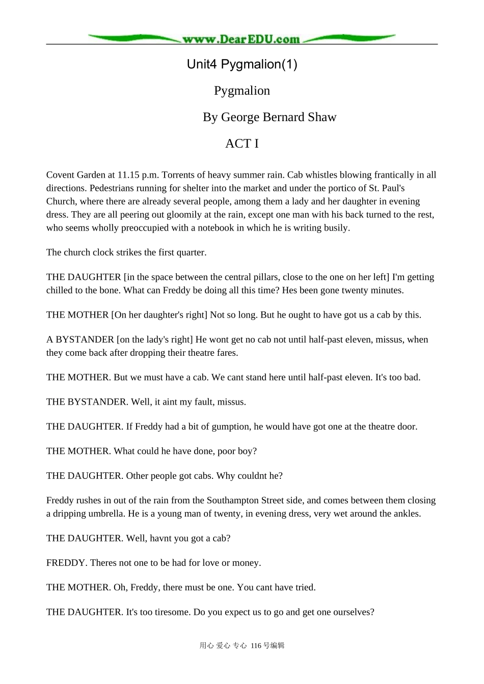 高中英语Unit4 Pygmalion(1)_第1页