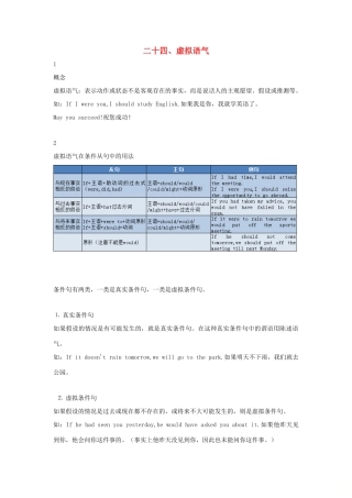 高中英语 语法专题24 虚拟语气教案（含解析）新人教版必修1-新人教版高一必修1英语教案