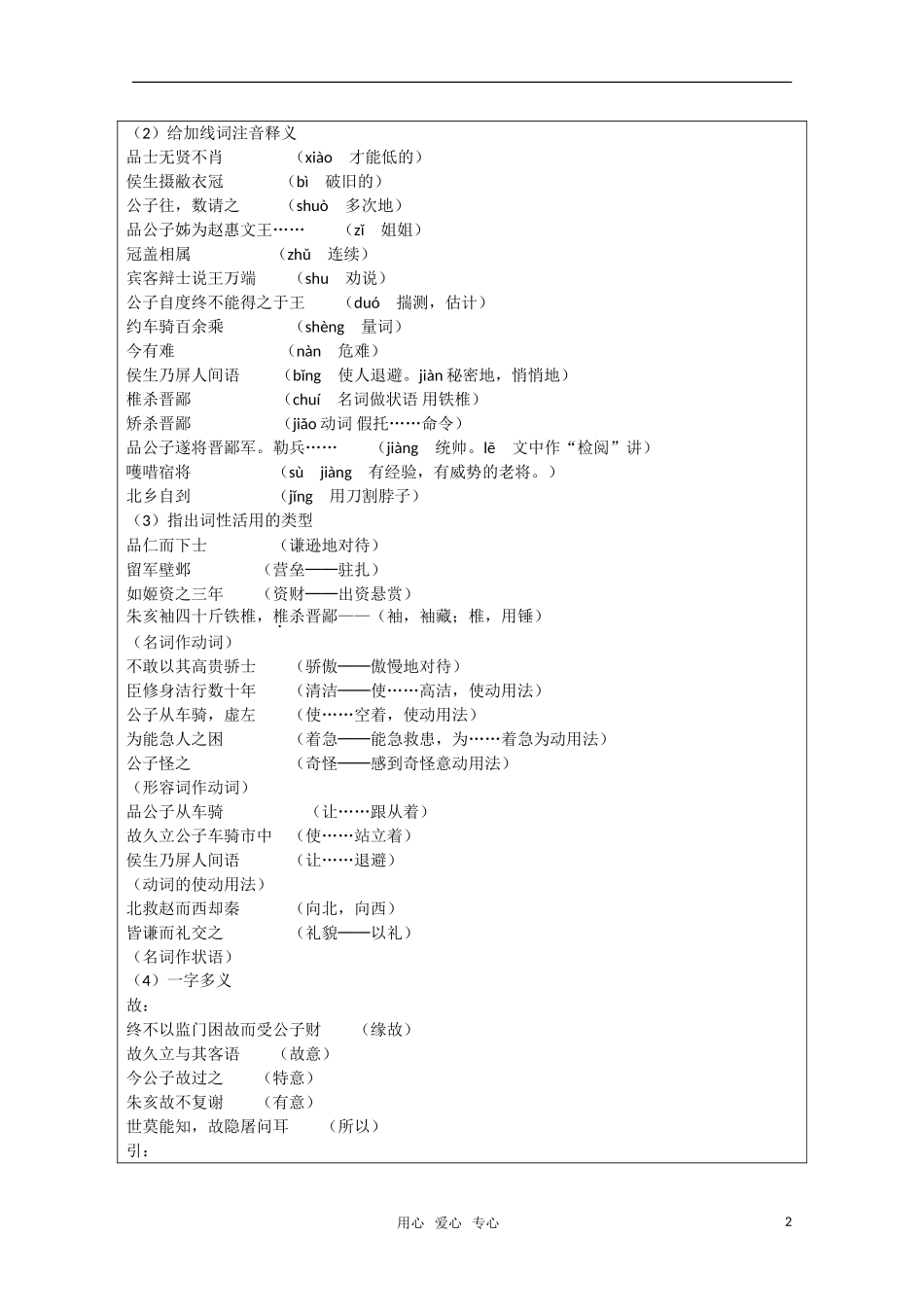 高二语文《史记选读》之《魏公子列传》教案及测验 苏教版_第2页