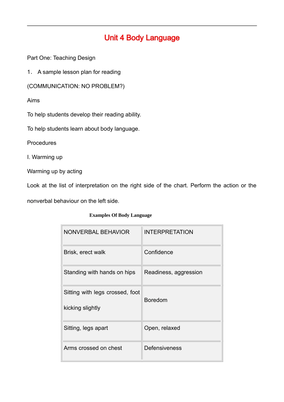 高中英语Unit 4 Body Language 人教版必修四_第1页