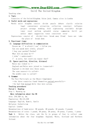 新人教版高中英语必修5Unit2 The United Kingdom