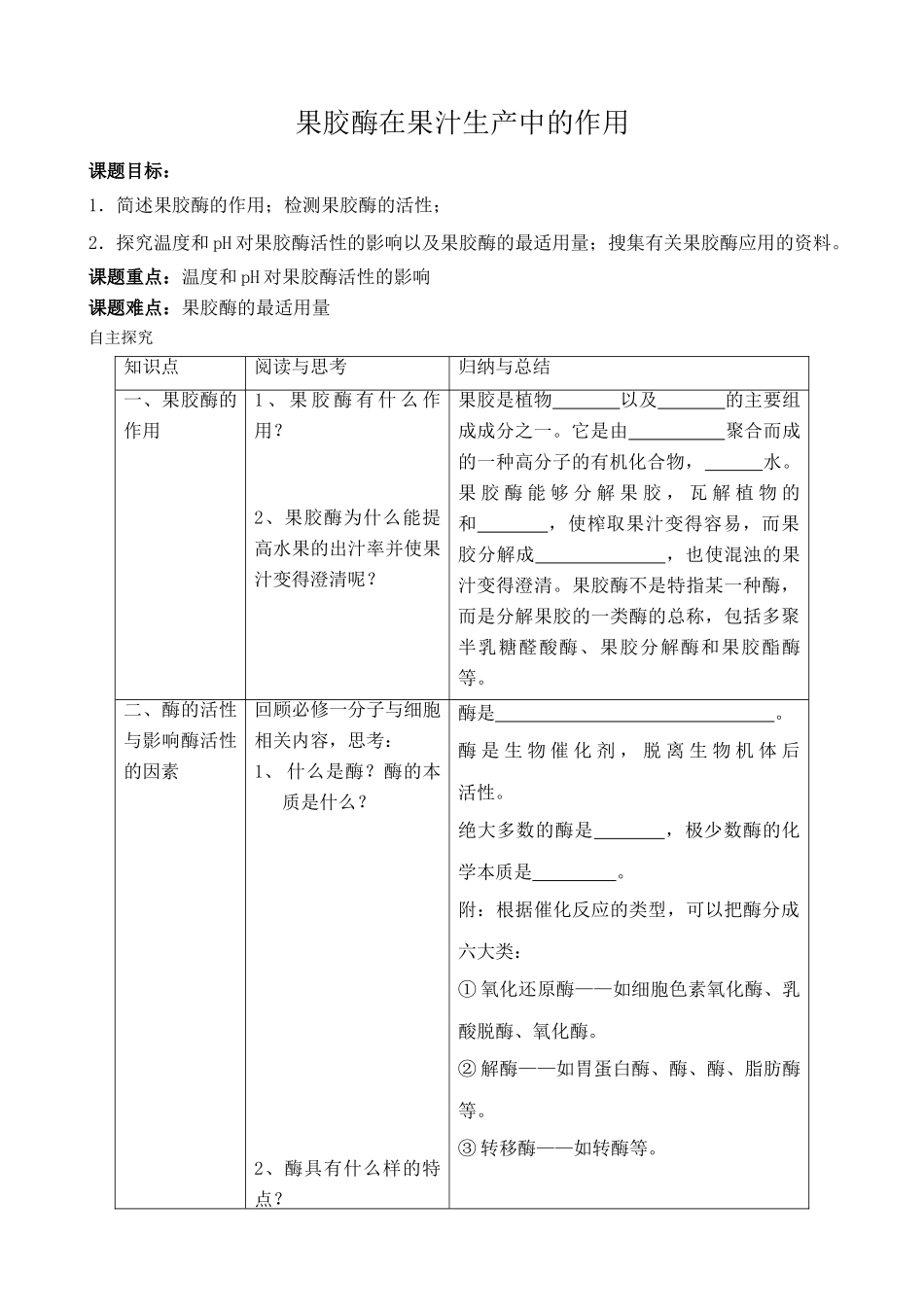 新人教版高中生物选修1果胶酶在果汁生产中的作用_第1页