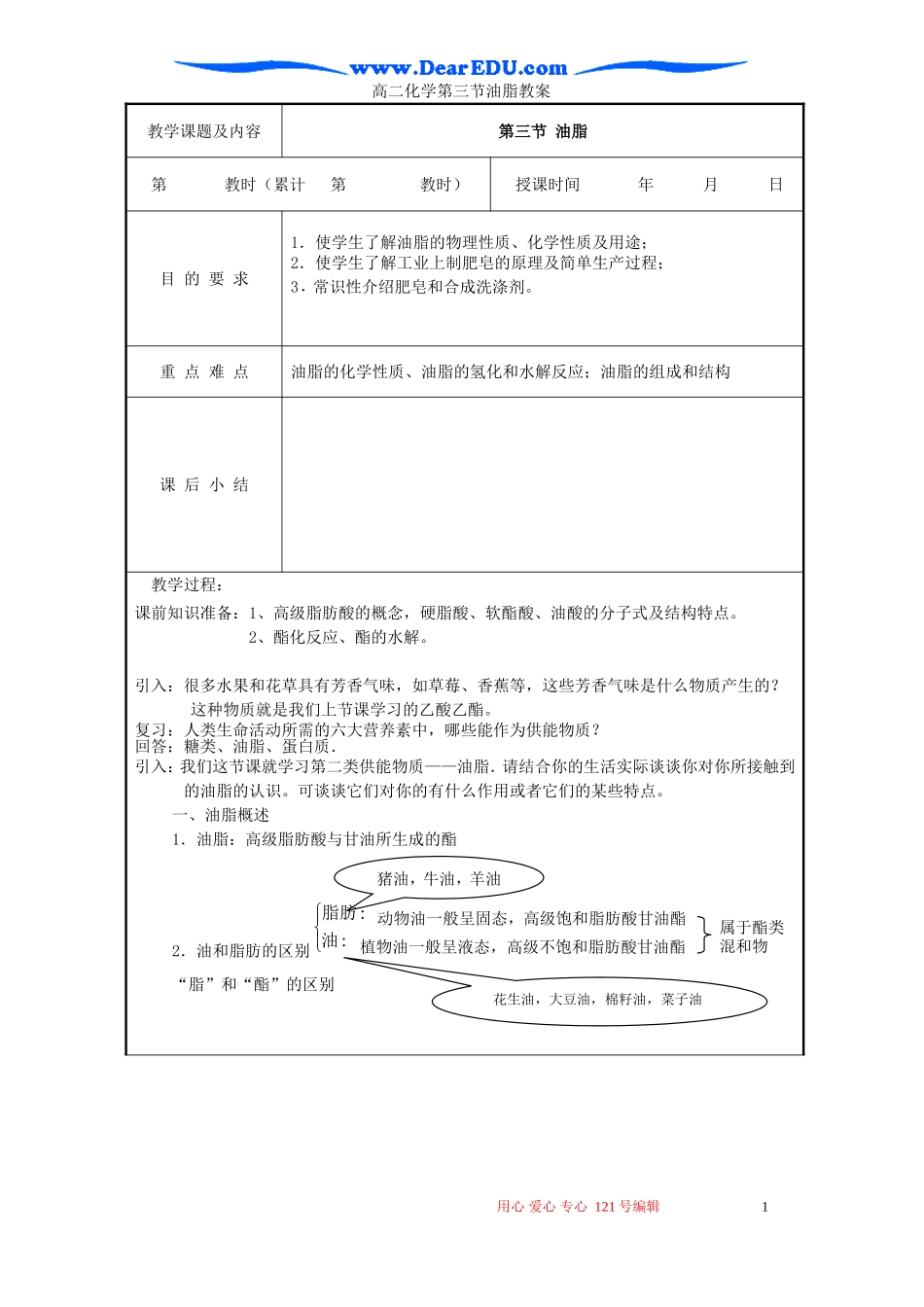 高二化学第三节油脂教案_第1页