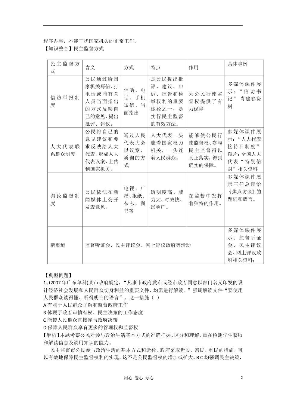 高中政治 2.4民主监督：守望公共家园教案（1） 新人教版必修2_第2页