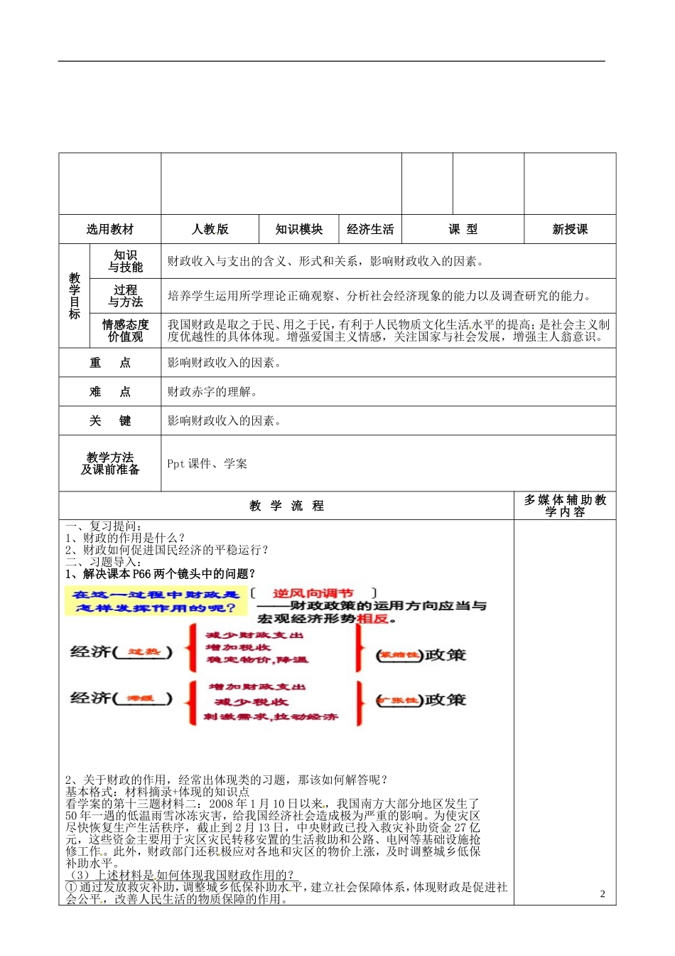 河北省抚宁县第六中学高中政治 8.1.2财政收入与支出教案 新人教版必修1_第2页