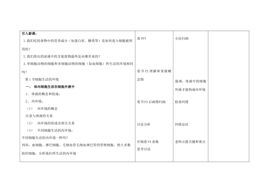 四川省宜宾市一中高二生物 第1章 人体的内环境与稳态教学设计-人教版高二全册生物教案_第2页