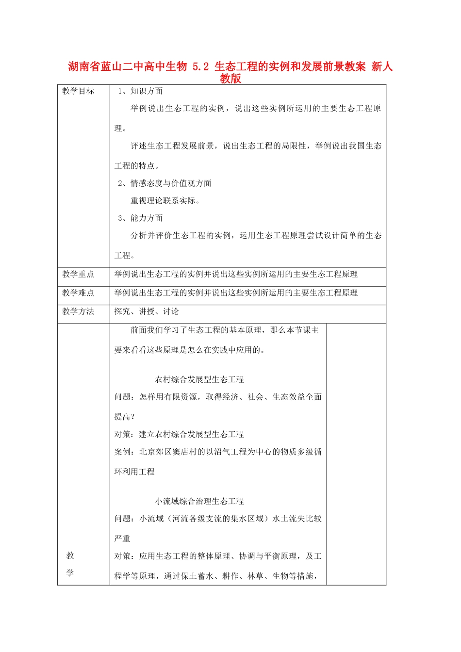 湖南省蓝山二中高中生物 5.2 生态工程的实例和发展前景教案 新人教版_第1页