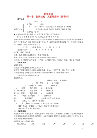 高一化学  第一章《物质结构 元素周期律》期末复习教案 新人教版必修2