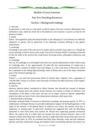 高中英语必修4Module 4 Great Scientists--Background reading