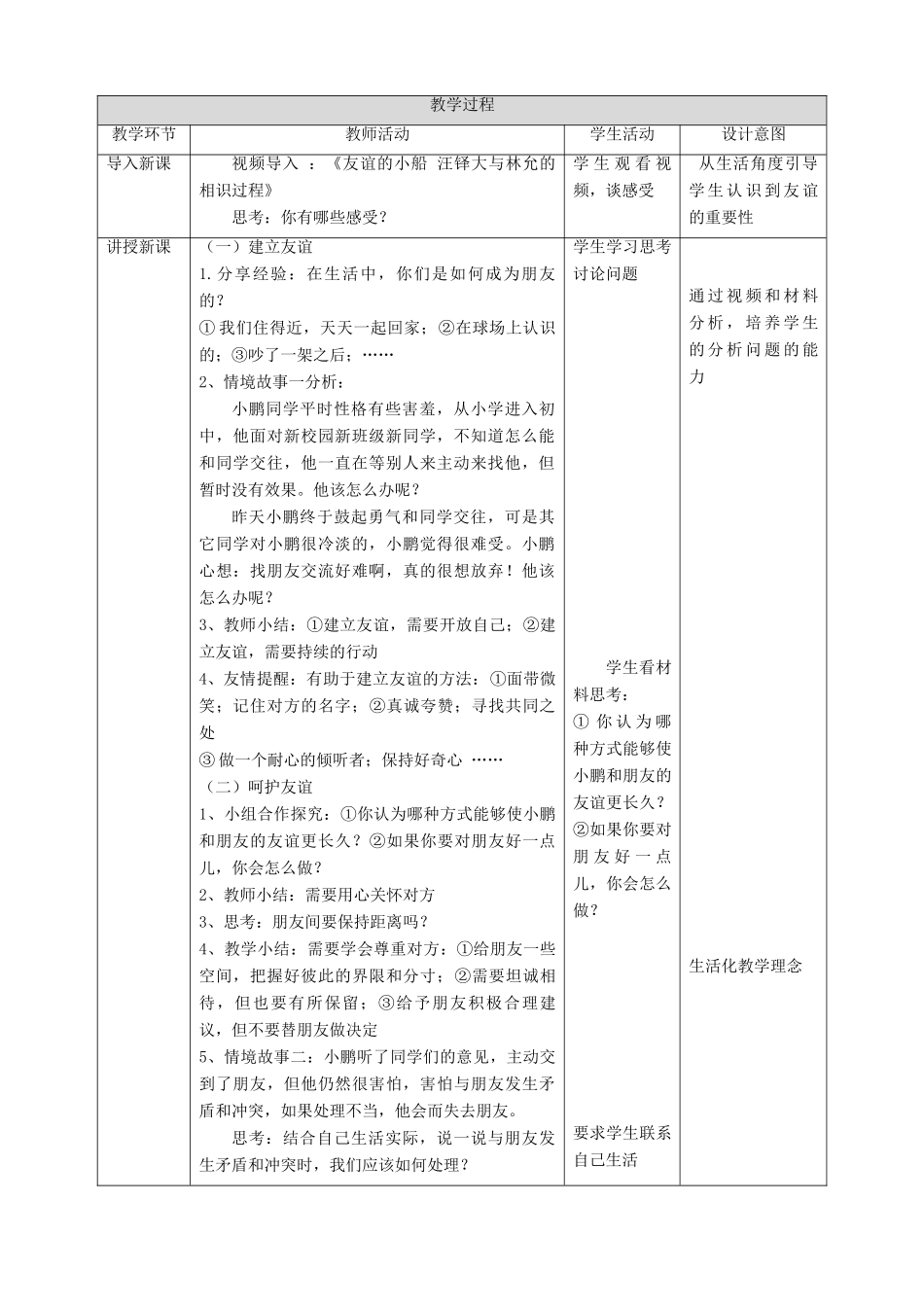 七年级道德与法治上册 第二单元 友谊的天空 第五课 交友的智慧 第1框 让友谊之树常青教学设计 新人教版_第2页