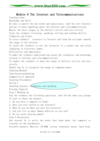 外研版高中英语必修1Module6 The Internet and Telecommunications