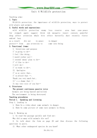新人教版高中英语必修2Unit4 Wildlife protection教案