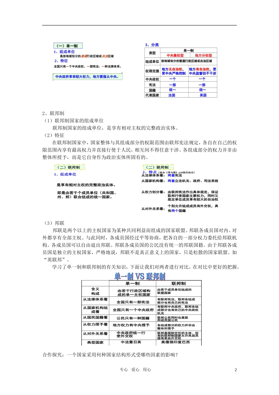 高中政治 《现代国家的管理形式》教案1 新人教版选修3_第2页