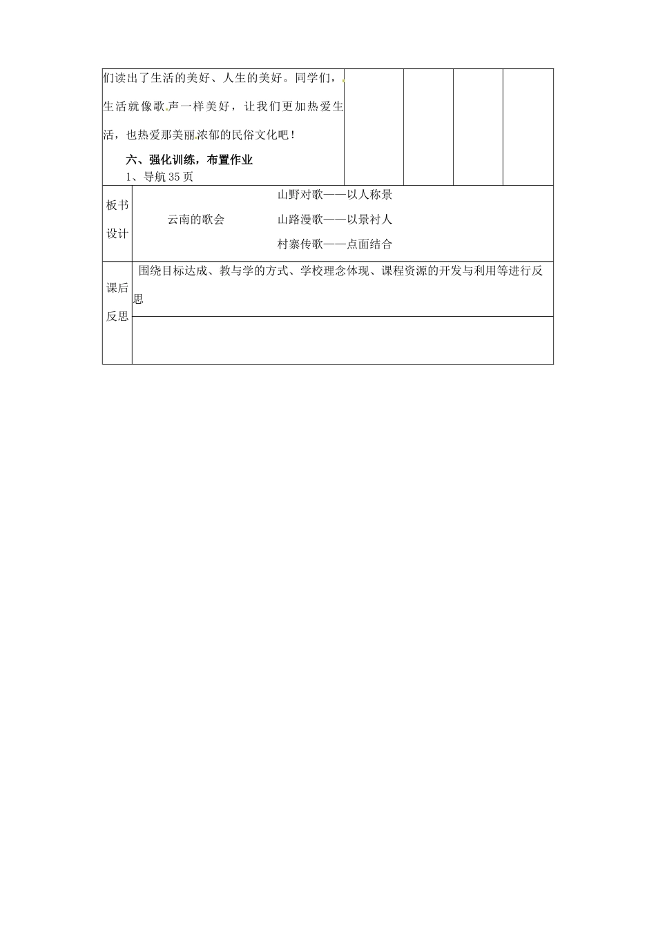 辽宁省大连市第七十六中学八年级语文下册《云南的歌会》教学设计（2） 新人教版_第3页