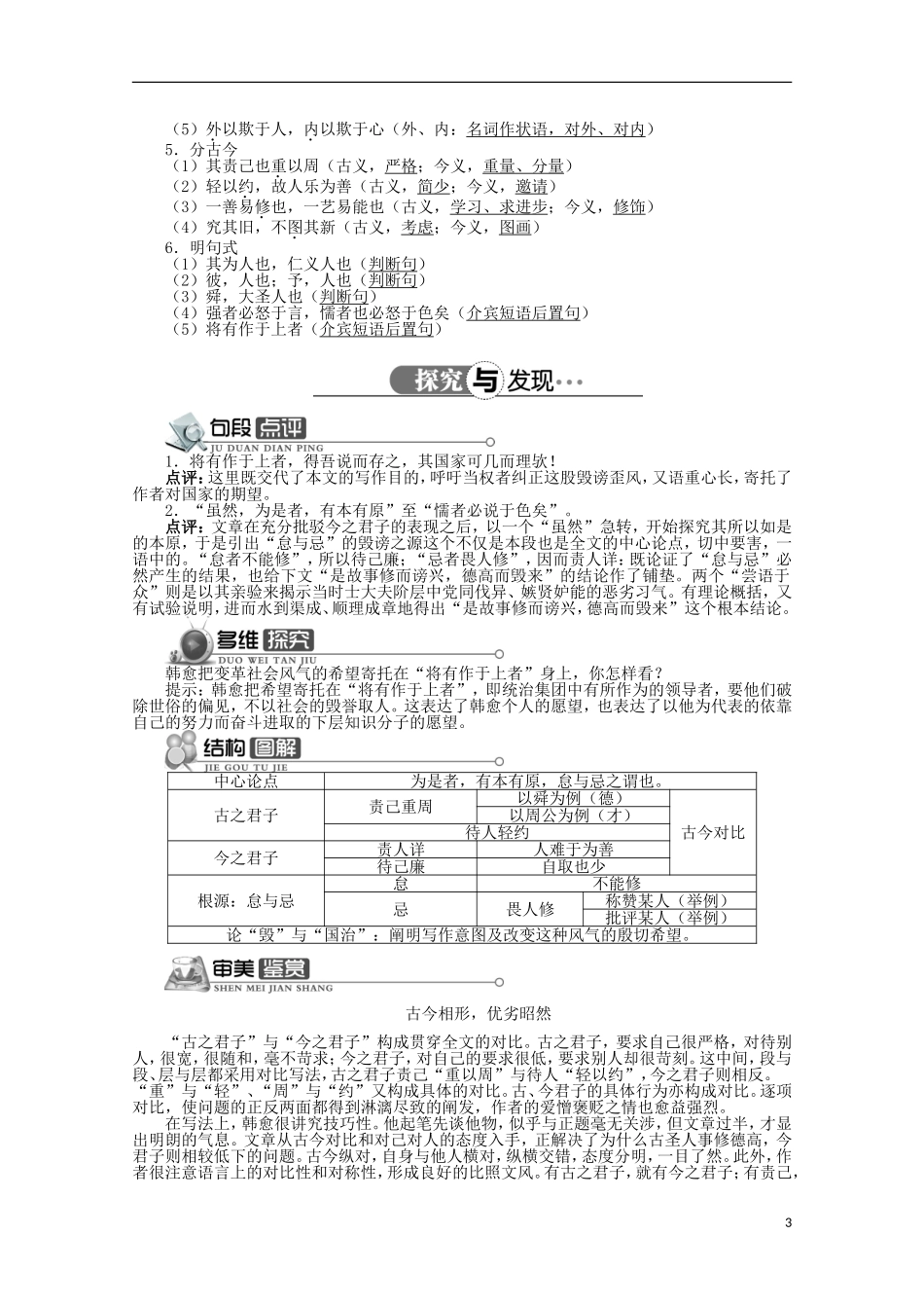 高中语文 第三单元 第10课原毁精品导学案（详解版）北京版必修5_第3页