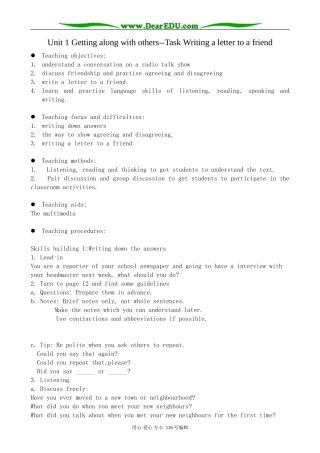 高中英语必修5Unit 1 Getting along with others--Task Writing a letter to a friend