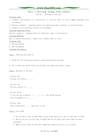 高中英语必修5Unit 1 Getting along with others-period 1