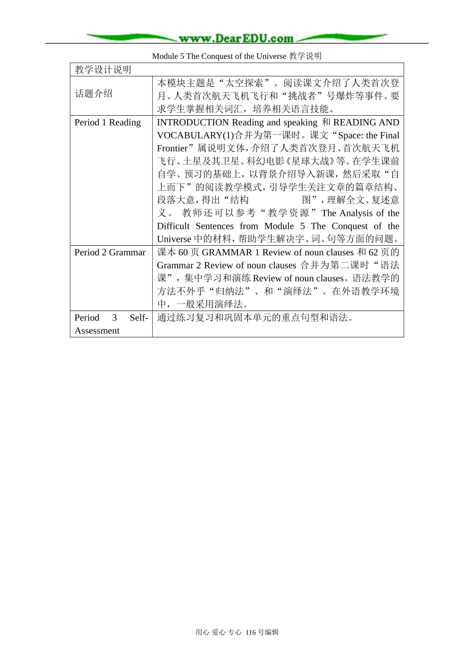 高中英语必修8Module 5 The Conquest of the Universe 教学说明_第1页