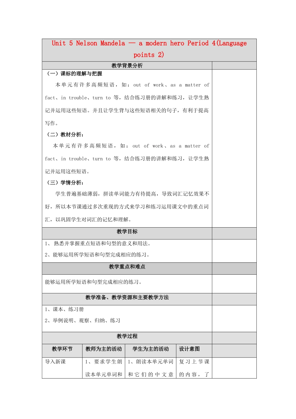 高中英语 Unit5 Nelson Mandela-a modern hero Language points教案2 新人教版必修1-新人教版高一必修1英语教案_第1页