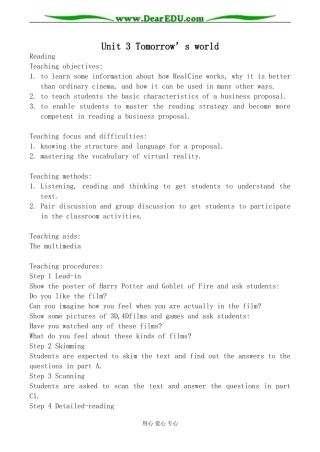 牛津版英语必修4 unit3 Tomorrow’s world--reading