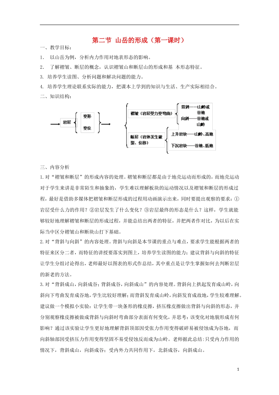 内蒙古赤峰二中高中地理 第四章第二节山岳的形成教案3 新人教版必修1_第1页