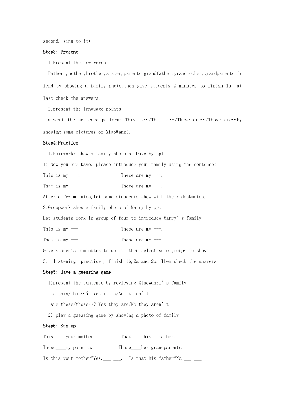 七年级英语上册 unit3 this is my sister 教案 人教新目标版_第2页