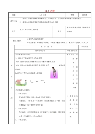江苏省新沂市第二中学九年级物理上册 11.1 杠杆教案1 苏科版