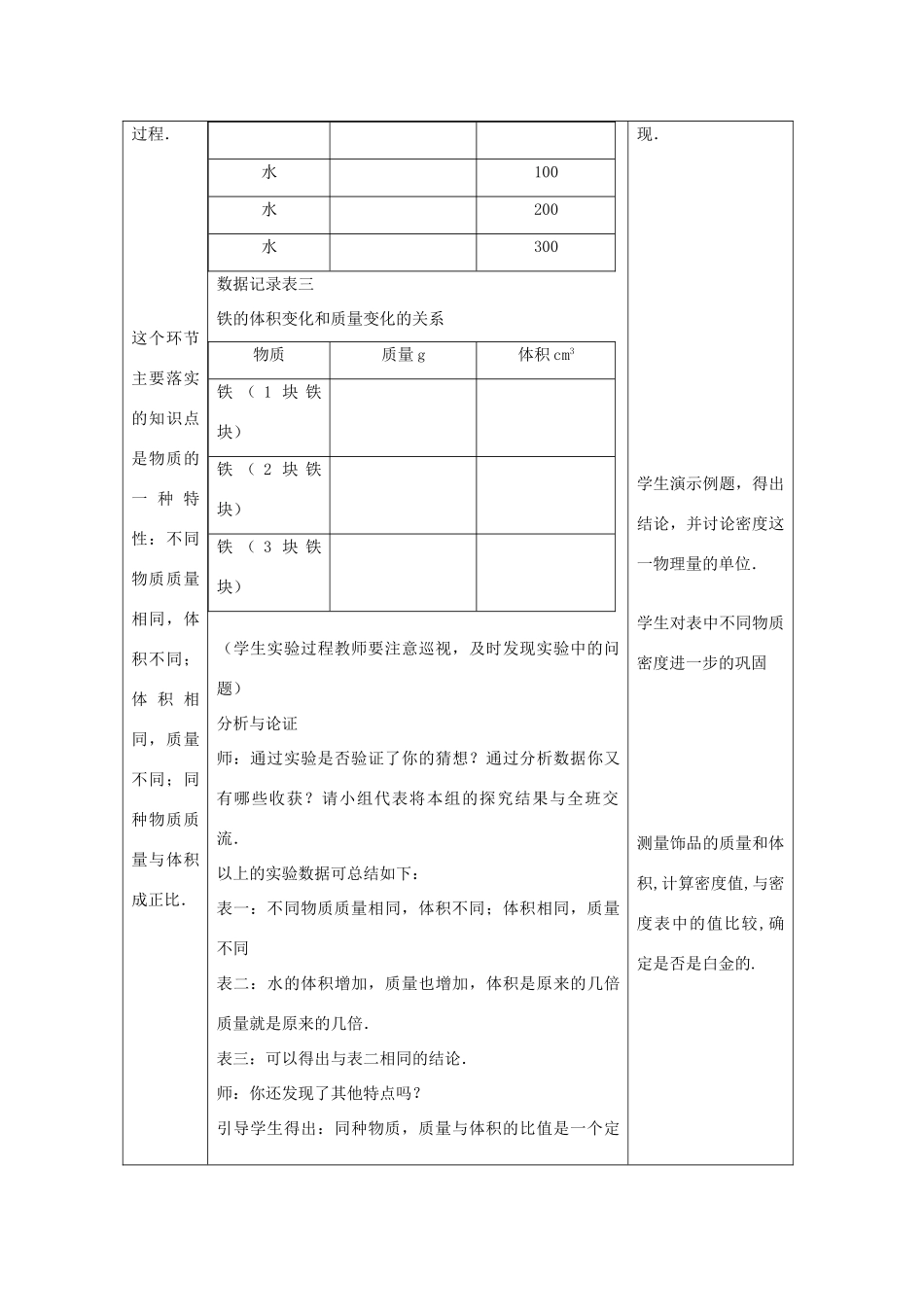 八年级物理上册 第二章 物质世界的尺度、质量和密度 三. 学生实验：探究——物质的密度 名师教案2 北师大版_第3页