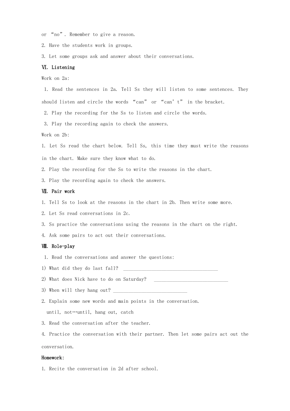 八年级英语上册 Unit 9 Can you come to my party教案2 （新版）人教新目标版_第3页