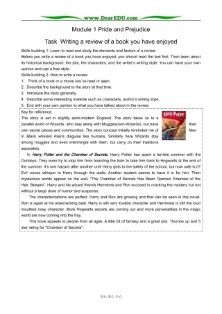 外研版英语必修10 Module1 Pride and Prejudice-Task and writing012