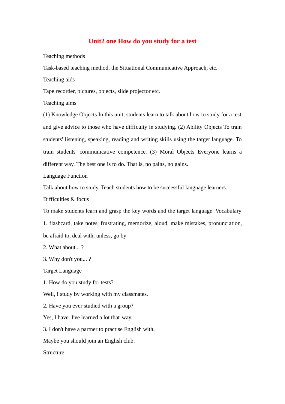 八年级英语下册：Unit2 one How do you study for a test（教案6）鲁教版_第1页