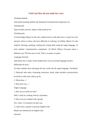 八年级英语下册：Unit2 one How do you study for a test（教案6）鲁教版