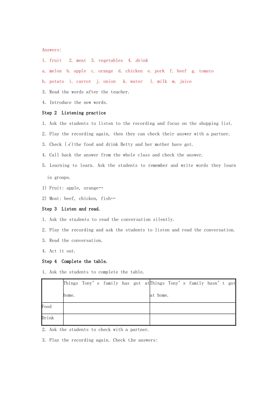 天津市武清区杨村第五中学七年级英语上册《Module 4 Healthy food Unit 1 We’ve got lots of apples.》教案 （新版）外研版_第3页